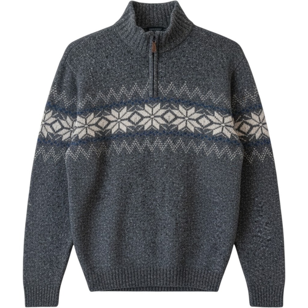 Lorenzo Magni Mens Wool Blend Quarter Zip Sweater XL Gray Snowflake Fair Isle